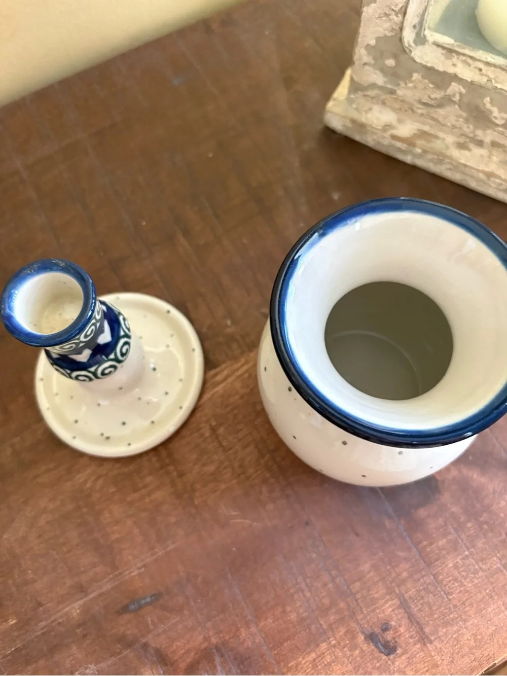 Boleslawiec Polish Pottery Small Bubble Vase and Candlestick Holder